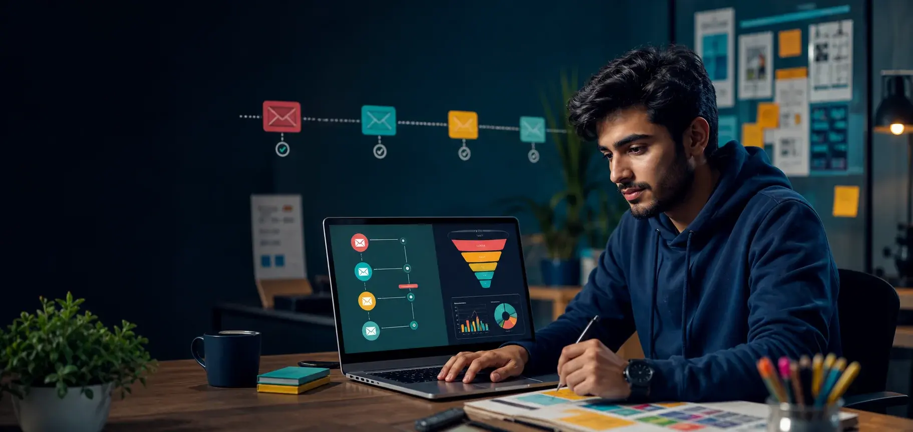 Pakistani learner planning a digital marketing automation campaign