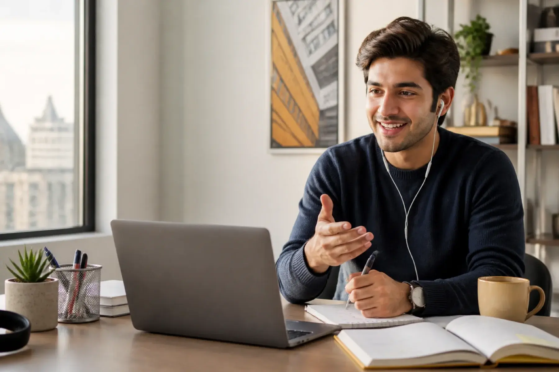 Pakistani student learning German through a live online class
