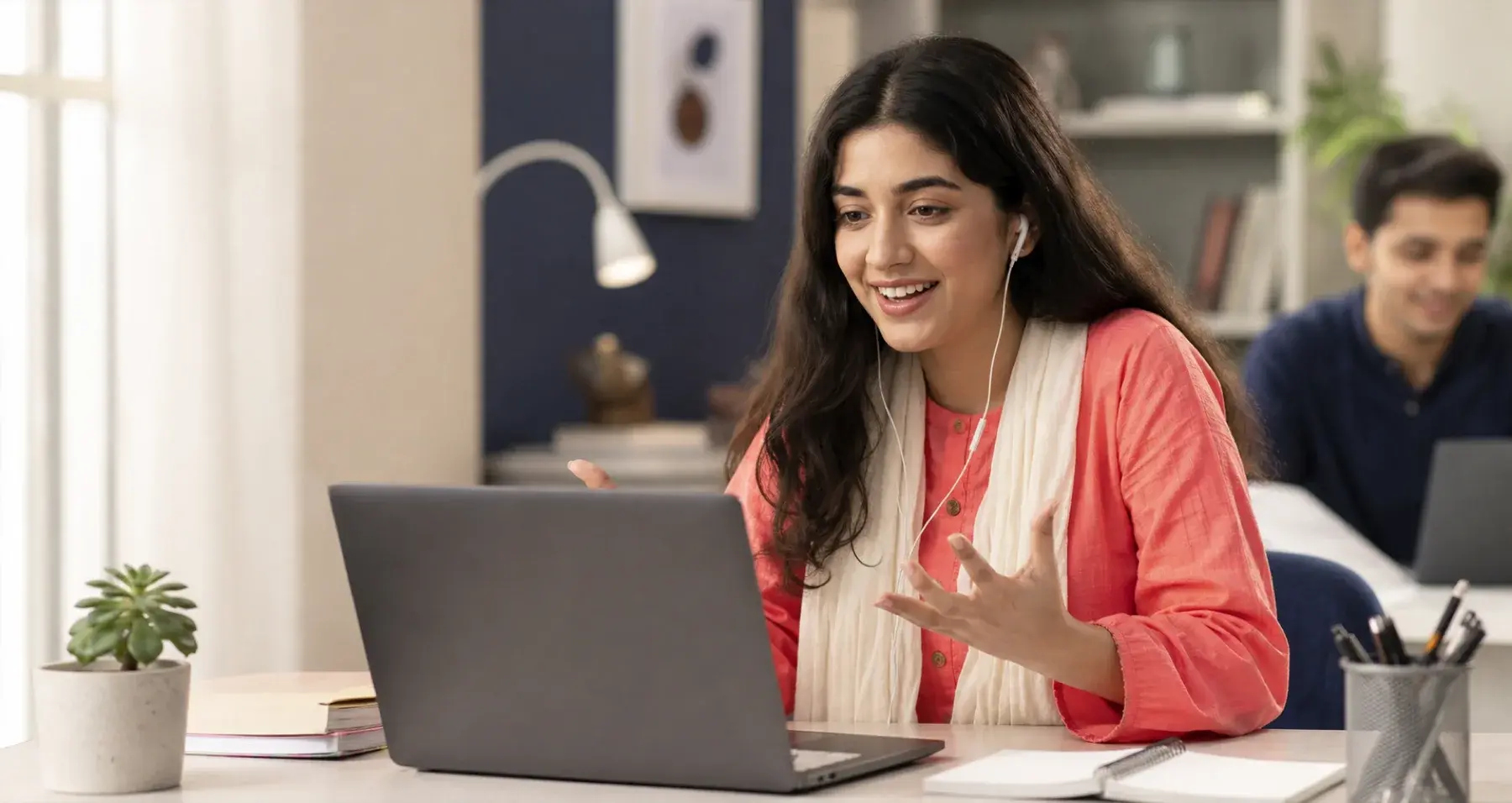 Pakistani student practising spoken English online
