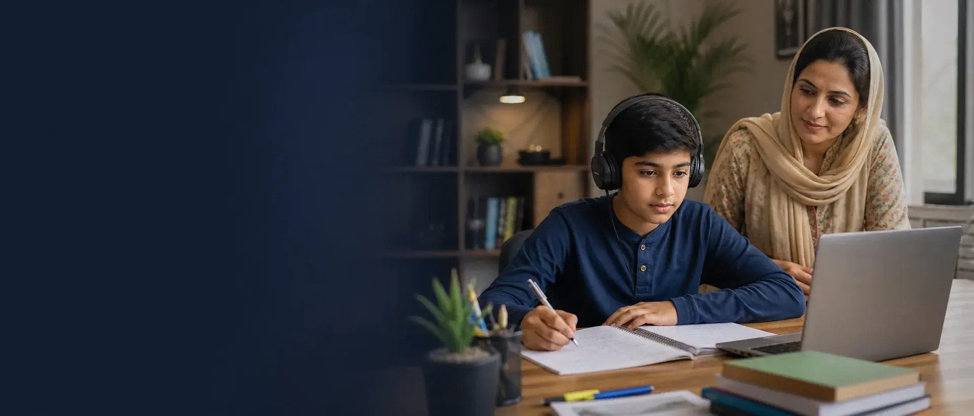 Pakistani learner receiving online mathematics tutoring at home